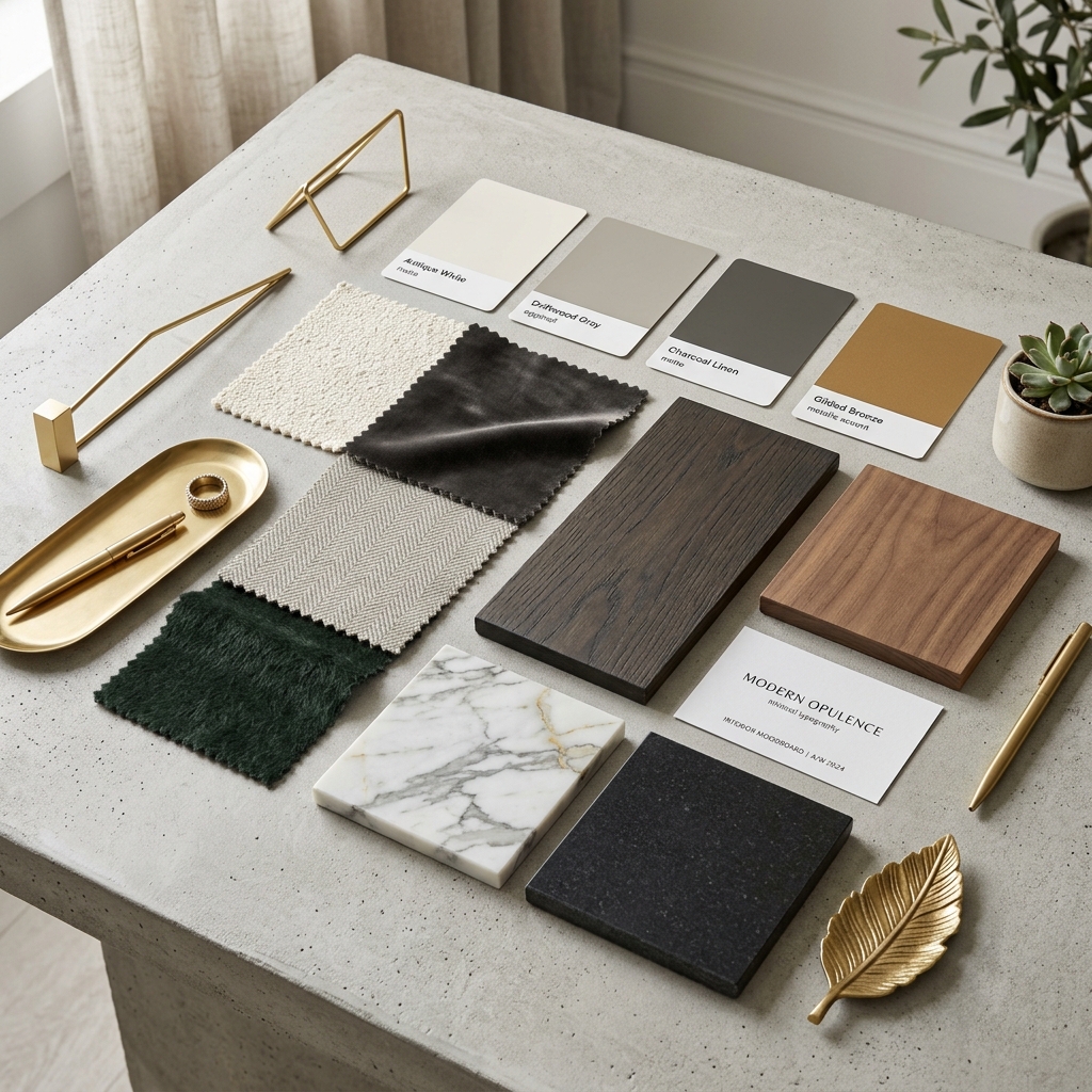 Interior design moodboard representing architectural synergy